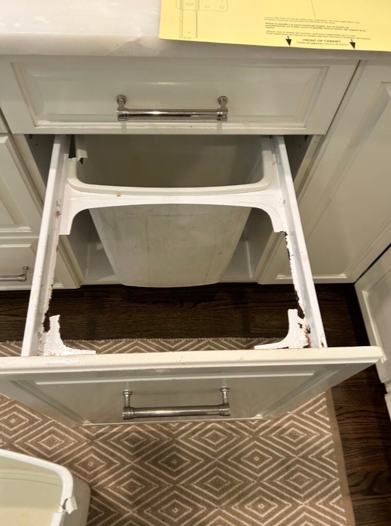 Pull Out Trash Can Installation in Marietta — bottom mount installation